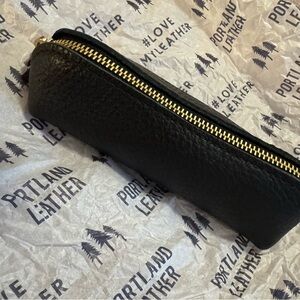 Portland Leather Black Pouch with Gold Zipper